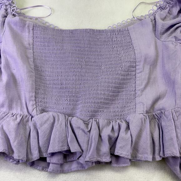 Express Off Shoulder Peplum Corset Cropped Blouse Ruffle Hem Purple Size XL - Picture 11 of 14